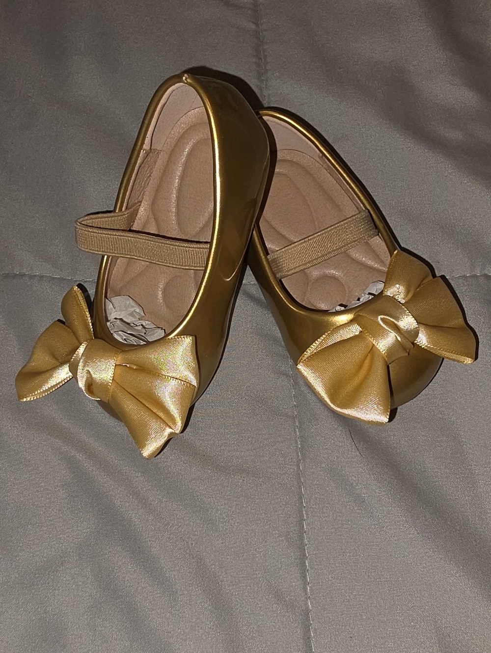 Girls Metallic Gold Bow Mary Jane Kids Shoes